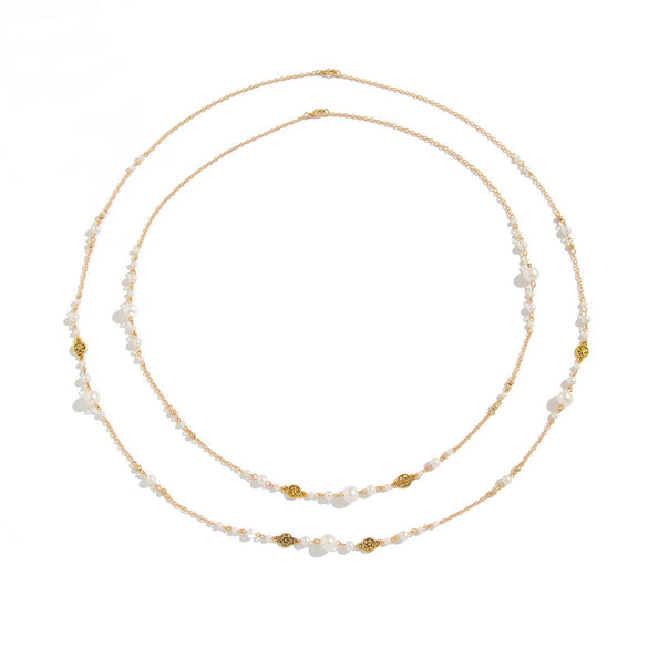 Wholesale Imitation Pearl Long Necklace Retro Style Geometric Star Cross Chain Electroplated