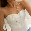 Wholesale Imitation Pearl Long Necklace Retro Style Geometric Star Cross Chain Electroplated