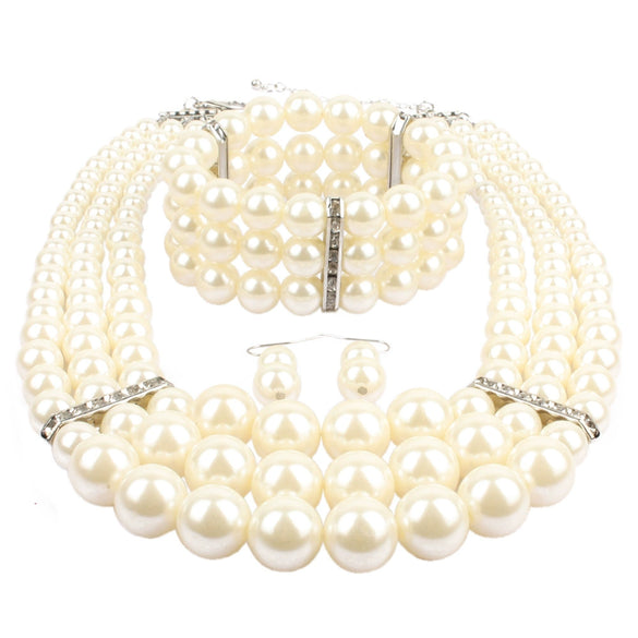 Wholesale Imitation Pearl Multilayered Necklace Set With Snake Bone Chain Geometric Style For Women