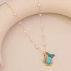 Wholesale Imitation Pearl Necklace With Ocean Shell Starfish Turtle Pendant Stainless Steel Animal Zodiac Jewelry