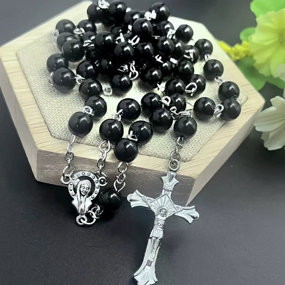 Wholesale Imitation Pearl O Shaped Chain Cross Pendant Necklace Alloy Pendant Polishing Geometric Light Luxury Style