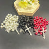 Wholesale Imitation Pearl O Shaped Chain Cross Pendant Necklace Alloy Pendant Polishing Geometric Light Luxury Style