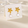 Wholesale Imitation Pearl Shell Geometric Stainless Steel Gold Electroplated Earrings For Women With Starfish Design