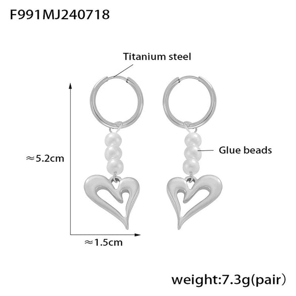 Wholesale Imitation Pearl Tassel Earrings Stainless Steel Geometric 18K Gold Plated