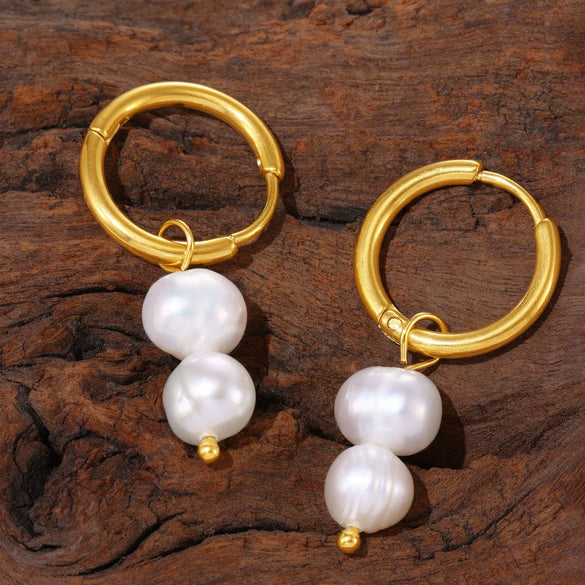 Wholesale Imitation Pearl Tassel Earrings Stainless Steel Geometric 18K Gold Plated