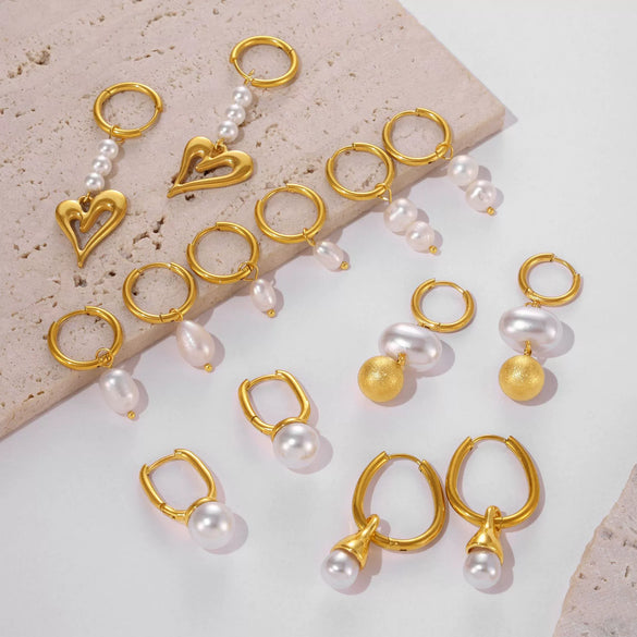 Wholesale Imitation Pearl Tassel Earrings Stainless Steel Geometric 18K Gold Plated