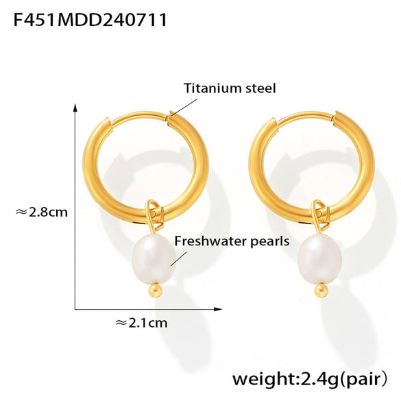 Wholesale Imitation Pearl Tassel Earrings Stainless Steel Geometric 18K Gold Plated
