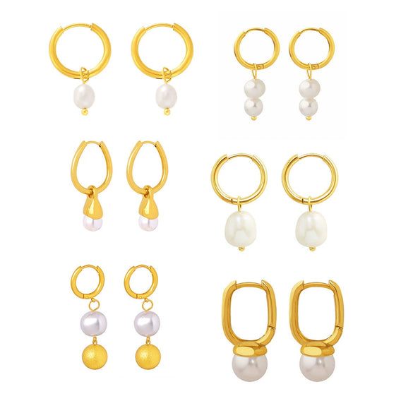 Wholesale Imitation Pearl Tassel Earrings Stainless Steel Geometric 18K Gold Plated