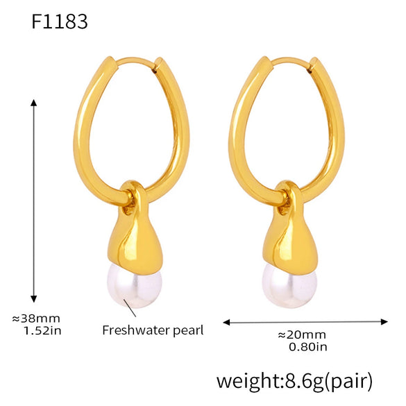 Wholesale Imitation Pearl Tassel Earrings 316L Stainless Steel 18K Gold Plated Geometric Style