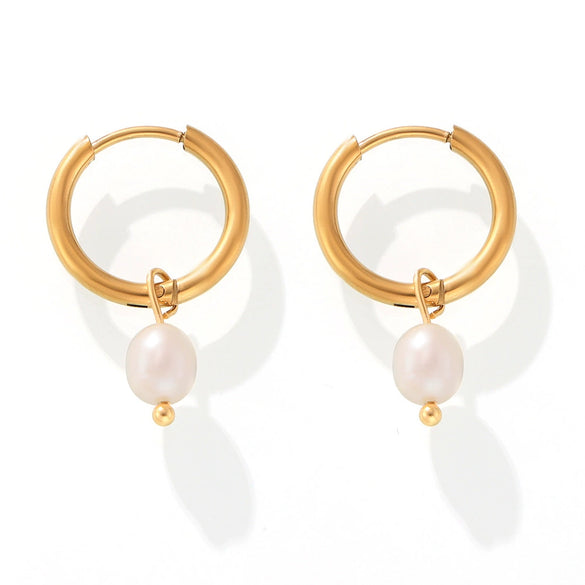 Wholesale Imitation Pearl Tassel Earrings 316L Stainless Steel 18K Gold Plated Geometric Style