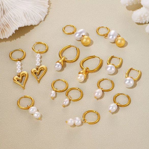 Wholesale Imitation Pearl Tassel Earrings 316L Stainless Steel 18K Gold Plated Geometric Style