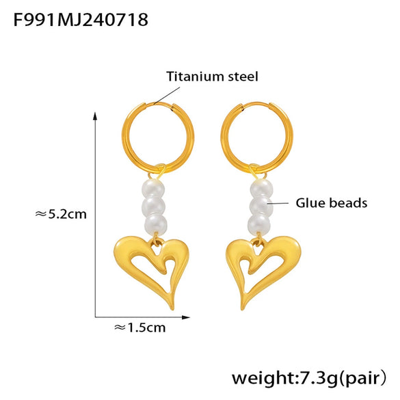 Wholesale Imitation Pearl Tassel Earrings 316L Stainless Steel 18K Gold Plated Geometric Style