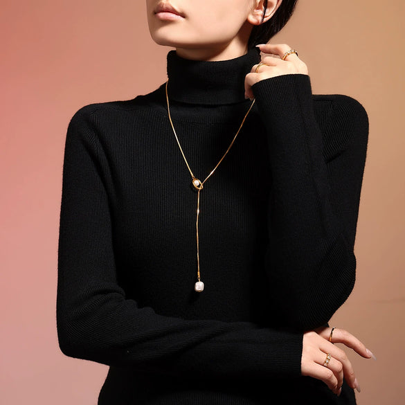 Wholesale Imitation Pearl Tassel Necklace For Women Stainless Steel Geometric Electroplated Sweater Chain Jewelry Accessories