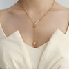 Wholesale Imitation Pearl Tassel Pendant Necklace Clavicle Chain In Geometric Style Titanium Steel With 18K Gold Electroplating