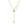 Wholesale Imitation Pearl Tassel Pendant Necklace Clavicle Chain In Geometric Style Titanium Steel With 18K Gold Electroplating