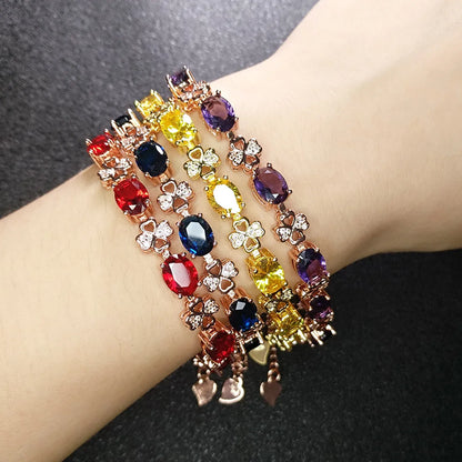 Wholesale Imitation Sapphire Clover Amethyst Inlaid Pigeon Blood Red Bracelet