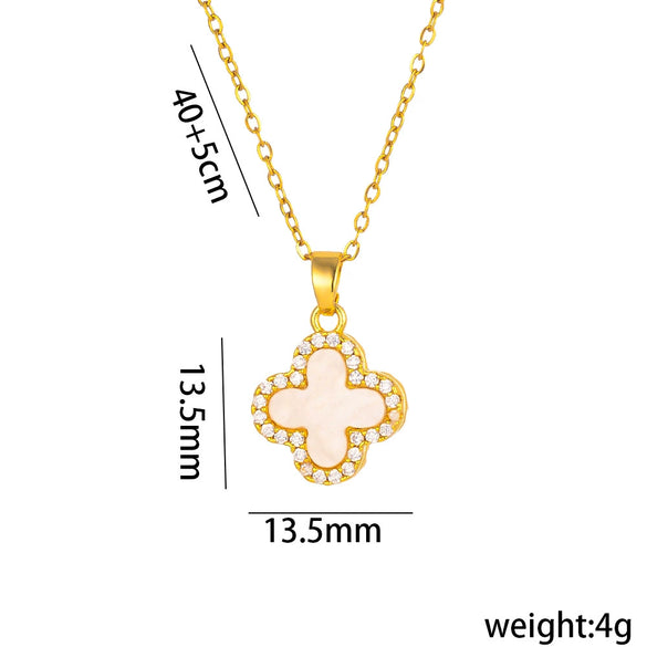 Wholesale Imitation Silver Fourleaf Clover Titanium Steel Necklace Pendant With Electroplating For Women Super Flash Full Diamond Temperament
