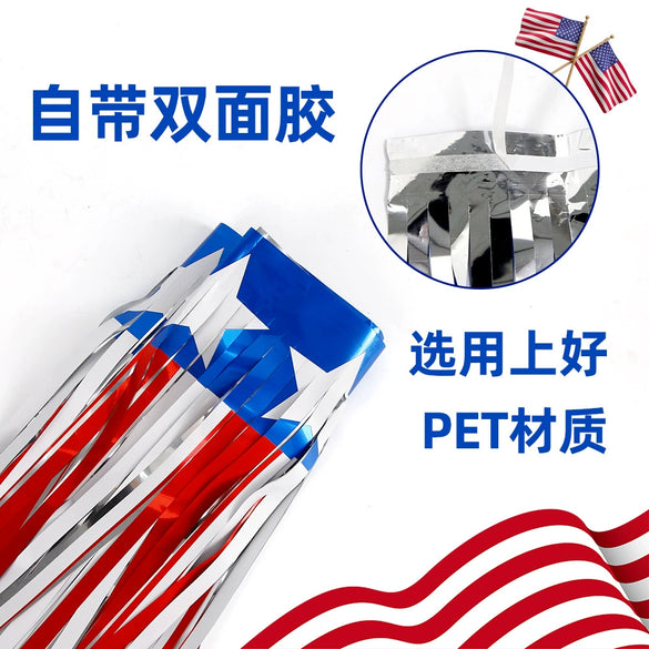 Wholesale Independence Day Banner Red White Blue Rain Silk Home Decoration With Top Flower