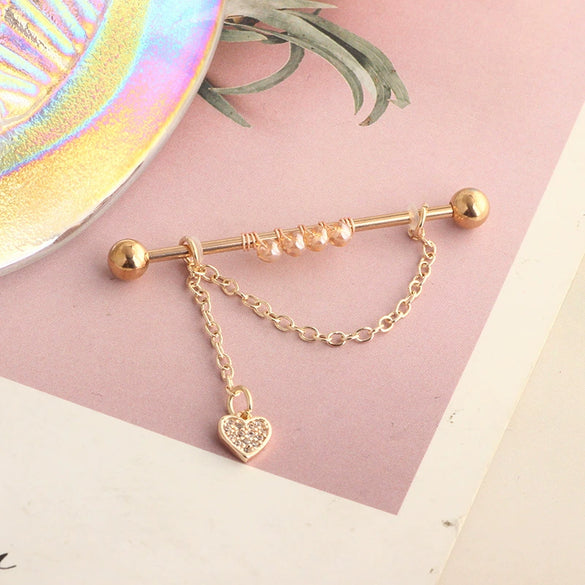 Wholesale Industrial Style Stainless Steel Ear Long Rod Body Piercing Jewelry With Flower Pattern And Electroplating Process