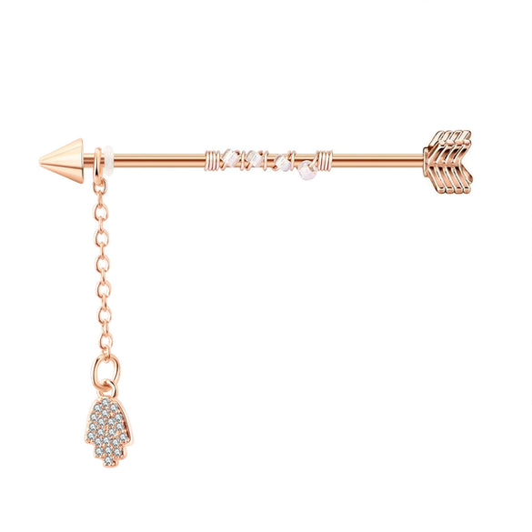 Wholesale Industrial Style Stainless Steel Ear Long Rod Body Piercing Jewelry With Flower Pattern And Electroplating Process