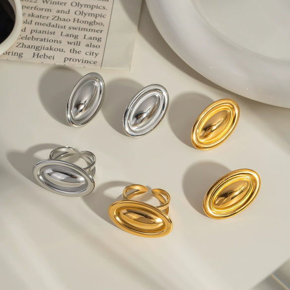 Wholesale Ingot Ring Stainless Steel Geometric Design Electroplated With Pvd Vacuum Real Gold For Unisex