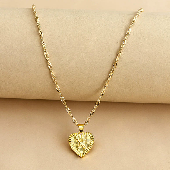 Wholesale Initial Letter Hexagon Peach Heart Imitation Gold Pendant Necklace For Women Alloy Electroplated Bamboo Chain