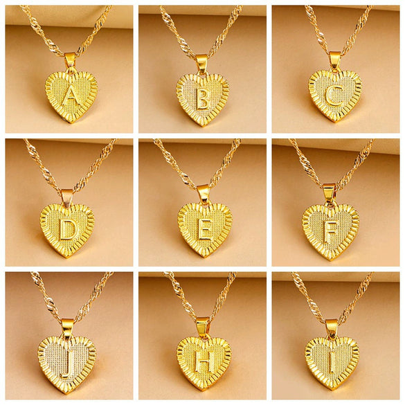 Wholesale Initial Letter Hexagon Peach Heart Imitation Gold Pendant Necklace For Women Alloy Electroplated Bamboo Chain