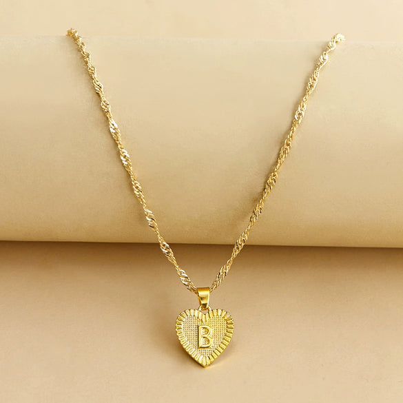 Wholesale Initial Letter Hexagon Peach Heart Imitation Gold Pendant Necklace For Women Alloy Electroplated Bamboo Chain