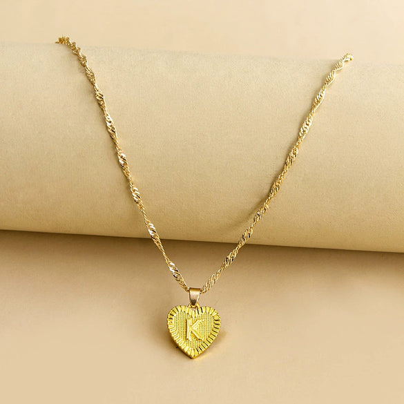 Wholesale Initial Letter Hexagon Peach Heart Imitation Gold Pendant Necklace For Women Alloy Electroplated Bamboo Chain