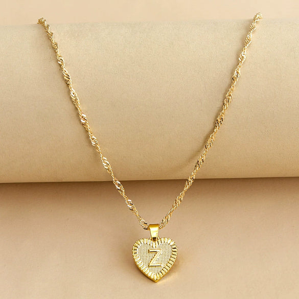 Wholesale Initial Letter Hexagon Peach Heart Imitation Gold Pendant Necklace For Women Alloy Electroplated Bamboo Chain