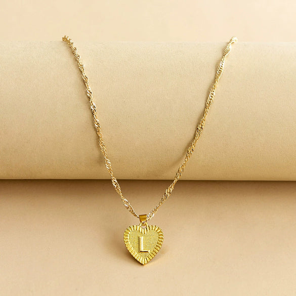 Wholesale Initial Letter Hexagon Peach Heart Imitation Gold Pendant Necklace For Women Alloy Electroplated Bamboo Chain