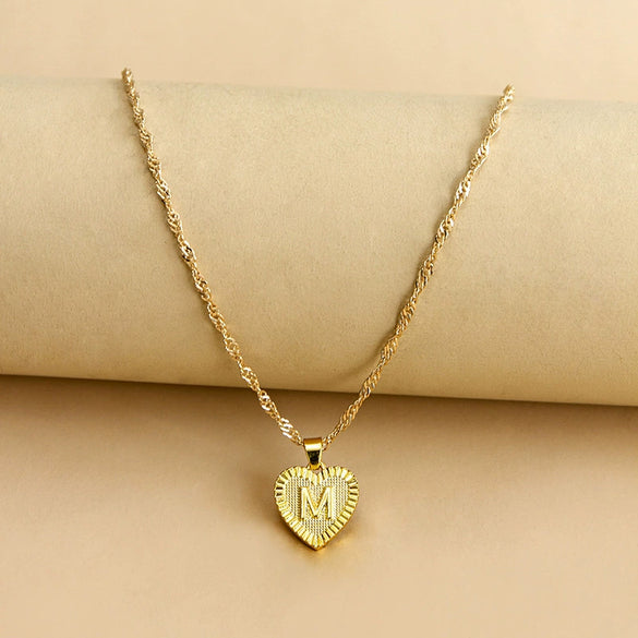 Wholesale Initial Letter Hexagon Peach Heart Imitation Gold Pendant Necklace For Women Alloy Electroplated Bamboo Chain