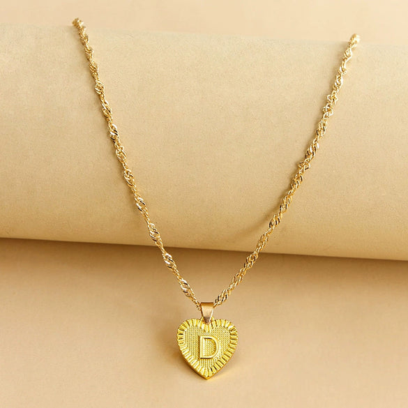 Wholesale Initial Letter Hexagon Peach Heart Imitation Gold Pendant Necklace For Women Alloy Electroplated Bamboo Chain