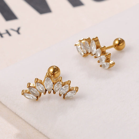 Wholesale Inlaid Crystal 316L Stainless Steel Gold Plated Electroplated Earrings For Women