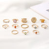 Wholesale Inlaid Diamond Embossed Portrait Ring Set For Women Alloy Heart And Geometric Pattern Cold Style Baroque Retro Jelly Color Electroplated