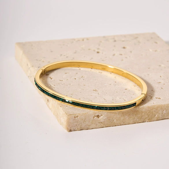 Wholesale Inlaid Green Zirconium Fine Stainless Steel 18K Gold Plated Non Fading Allergy Free Bracelet
