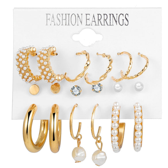 Wholesale Inlaid Imitation Pearl Women's Earrings Set Alloy Geometric Retro Style Set With Diamonds
