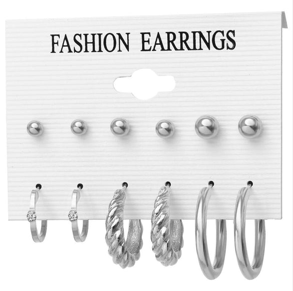 Wholesale Inlaid Imitation Pearl Women's Earrings Set Alloy Geometric Retro Style Set With Diamonds