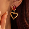 Wholesale Inlaid Natural Stone Geometric Stainless Steel 18K Gold Electroplated Women's Vintage Love Ear Drop Earrings