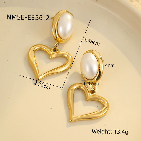 Wholesale Inlaid Natural Stone Geometric Stainless Steel 18K Gold Electroplated Women's Vintage Love Ear Drop Earrings