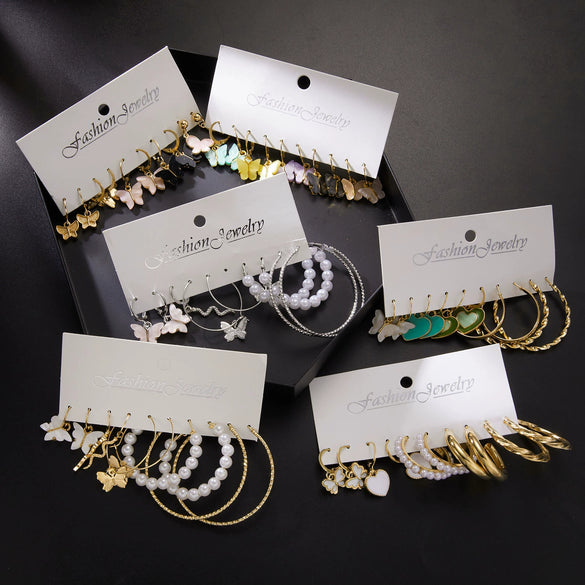 Wholesale Inlaid Pearl Butterfly Ladies Earrings Set Alloy Electroplated Animal Pattern