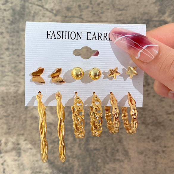 Wholesale Inlaid Pearl Ladies Earrings Set Alloy Geometric Electroplated Retro Style
