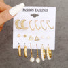 Wholesale Inlaid Pearl Ladies Earrings Set Alloy Geometric Electroplated Retro Style