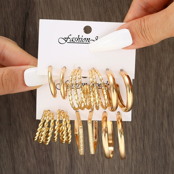 Wholesale Inlaid Pearl Ladies Earrings Set Alloy Geometric Electroplated Retro Style