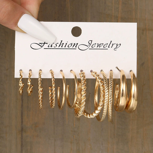 Wholesale Inlaid Pearl Ladies Earrings Set Alloy Geometric Electroplated Retro Style