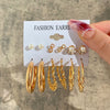Wholesale Inlaid Pearl Ladies Earrings Set Alloy Geometric Electroplated Retro Style