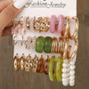 Wholesale Inlaid Pearl Ladies Earrings Set Alloy Geometric Electroplated Retro Style