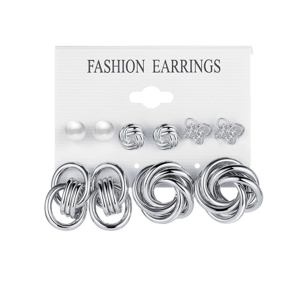 Wholesale Inlaid Pearl Ladies Earrings Set Alloy Geometric Electroplated Retro Style