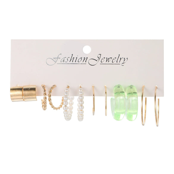 Wholesale Inlaid Pearl Ladies Earrings Set Alloy Geometric Electroplated Retro Style