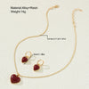 Wholesale Inlaid Red Peach Heart Earrings Necklace Jewelry Set For Women Alloy Electroplated Heart Water Drop Bell Pattern